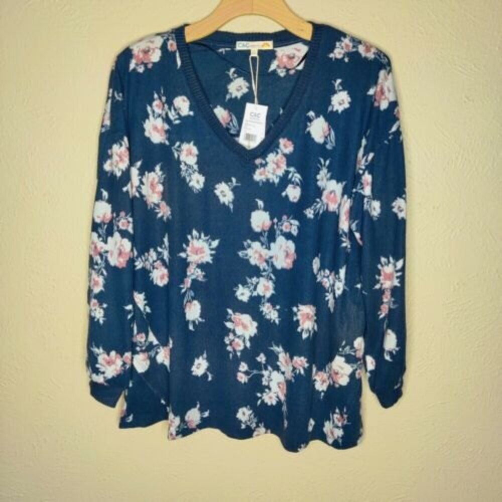 C&C California Floral Graphic Lightweight Sweatshirt Top Size Women's Sz. 1X NWT